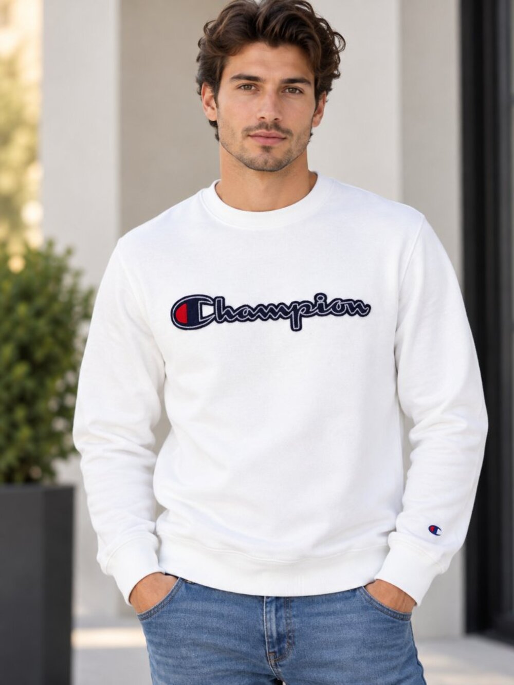 Champion Authentic Athleticwear White Logo Crewneck Sweatshirt Size S